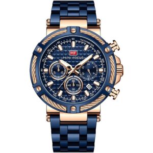 mf0470g 05 mini focus watch men chronograph blue dial stainless steel strap