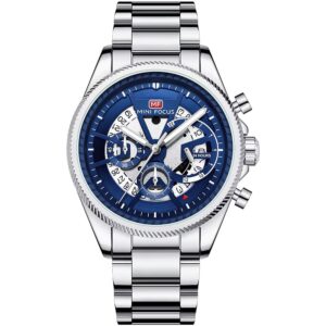 mf0490g 03 mini focus watch men chronograph blue dial silver stainless steel strap