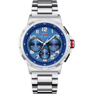 mf0492g 02 mini focus watch men chronograph blue dial silver stainless steel strap