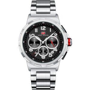 mf0492g 03 mini focus watch men chronograph black dial silver stainless steel strap