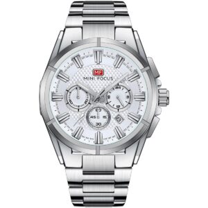 mf0495g 01 mini focus watch men chronograph silver dial stainless steel strap