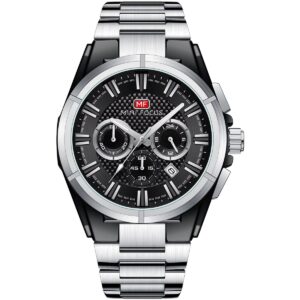 mf0495g 02 mini focus watch men chronograph black dial silver stainless steel strap