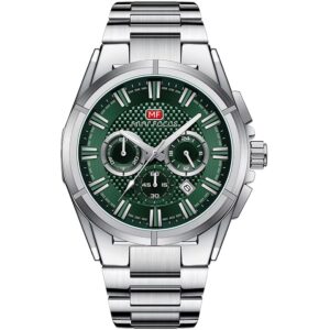 mf0495g 03 mini focus watch men chronograph green dial silver stainless steel strap