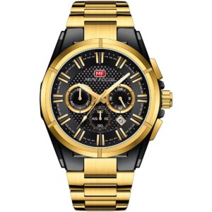 mf0495g 04 mini focus watch men chronograph black dial gold stainless steel strap