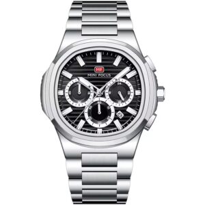 mf0610g 01 mini focus watch men chronograph black dial silver stainless steel strap