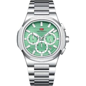 mf0610g 05 mini focus watch men chronograph green dial silver stainless steel strap