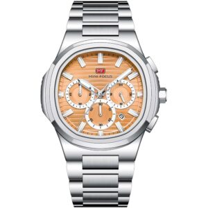 mf0610g 06 mini focus watch men chronograph orange dial silver stainless steel strap