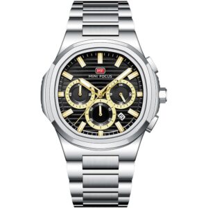 mf0610g 07 mini focus watch men chronograph black dial silver stainless steel strap