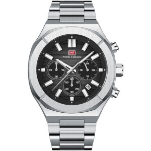 mf0612g 01 mini focus watch men chronograph black dial silver stainless steel strap