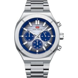 mf0612g 02 mini focus watch men chronograph silver dial stainless steel strap