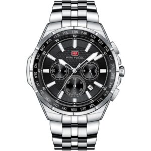 mf0613g 01 mini focus watch men chronograph black dial silver stainless steel strap