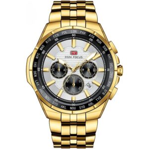 mf0613g 04 mini focus watch men chronograph silver dial gold stainless steel strap