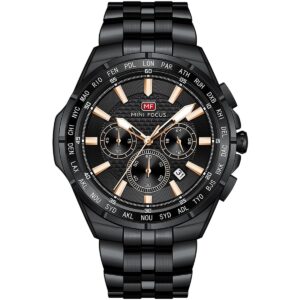 mf0613g 05 mini focus watch men chronograph black dial stainless steel strap