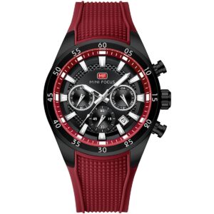 mf0627g 04 mini focus watch men chronograph black dial red rubber strap
