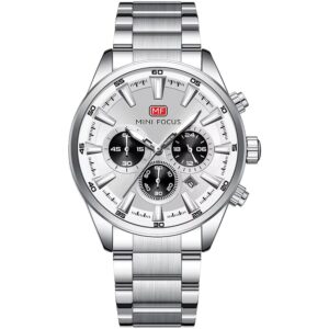 mf0634g 01 mini focus watch men chronograph silver dial stainless steel strap