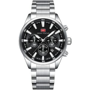mf0634g 03 mini focus watch men chronograph black dial silver stainless steel strap